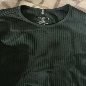 Dynamite Dark Green Ribbed Long Sleeve